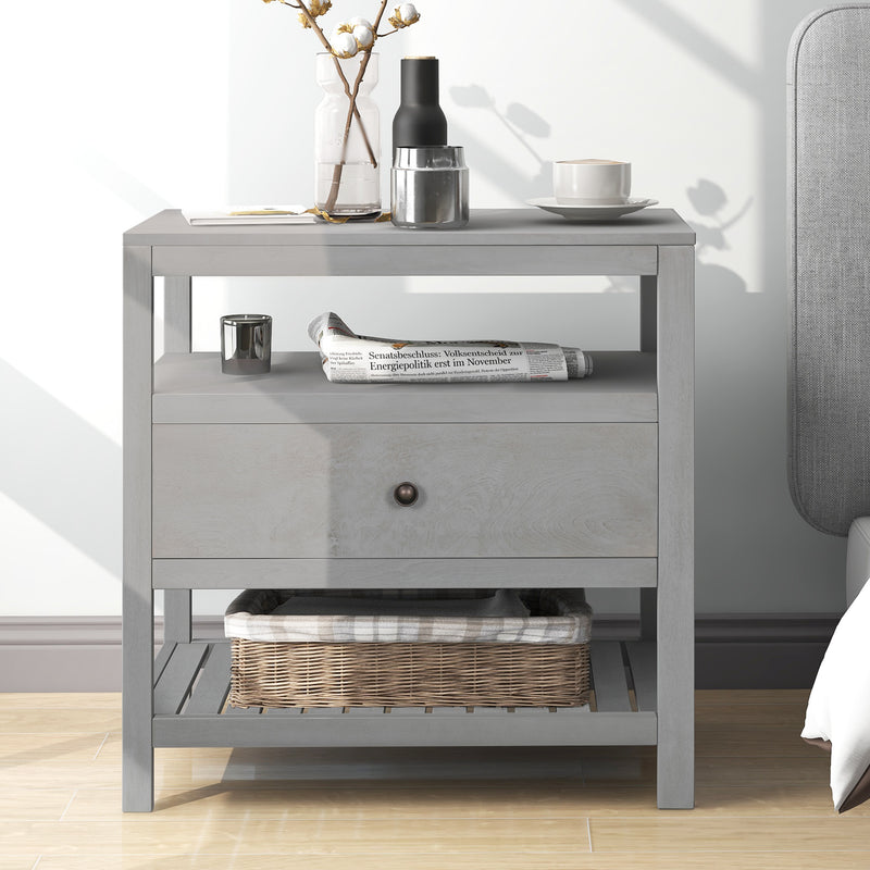 Modern Wooden Nightstand with Drawers Storage for Living Room/Bedroom, Gray