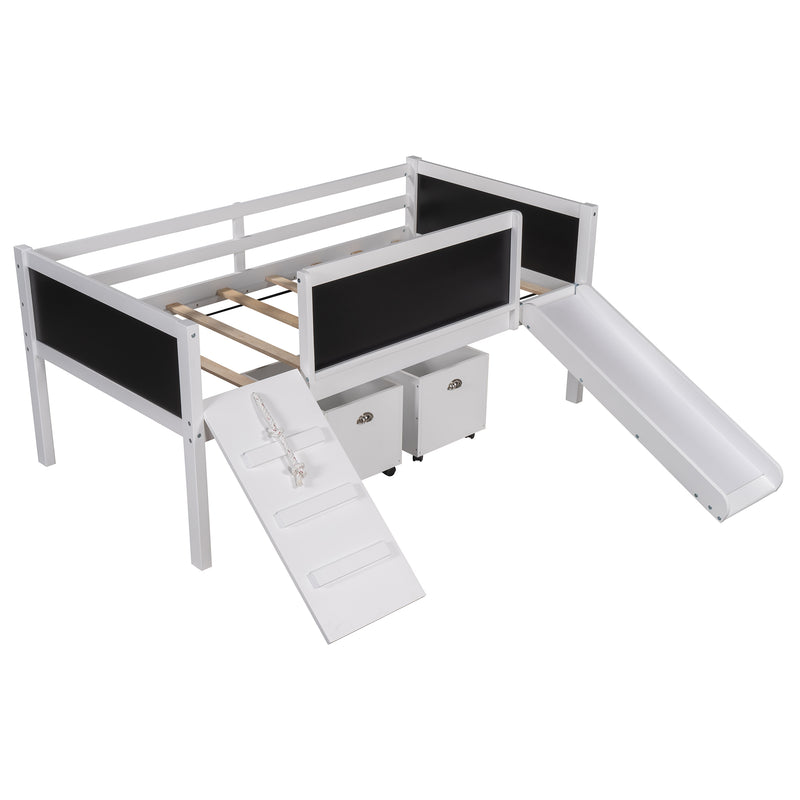 Twin size Loft Bed Wood Bed with Two Storage Boxes