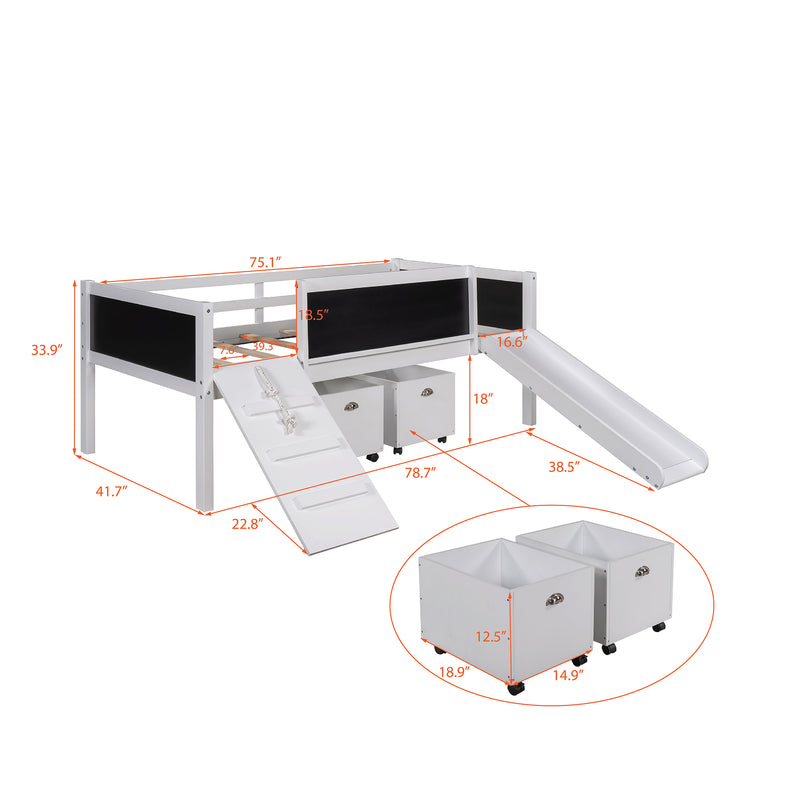 Twin size Loft Bed Wood Bed with Two Storage Boxes