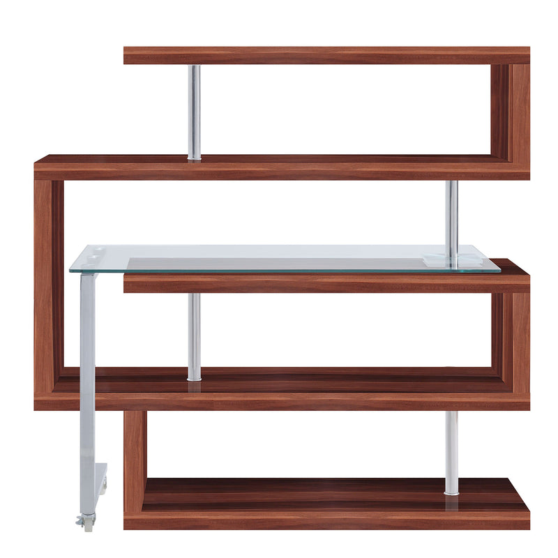 Desk w/Shelf, Clear Glass, Walnut & Chrome Finish