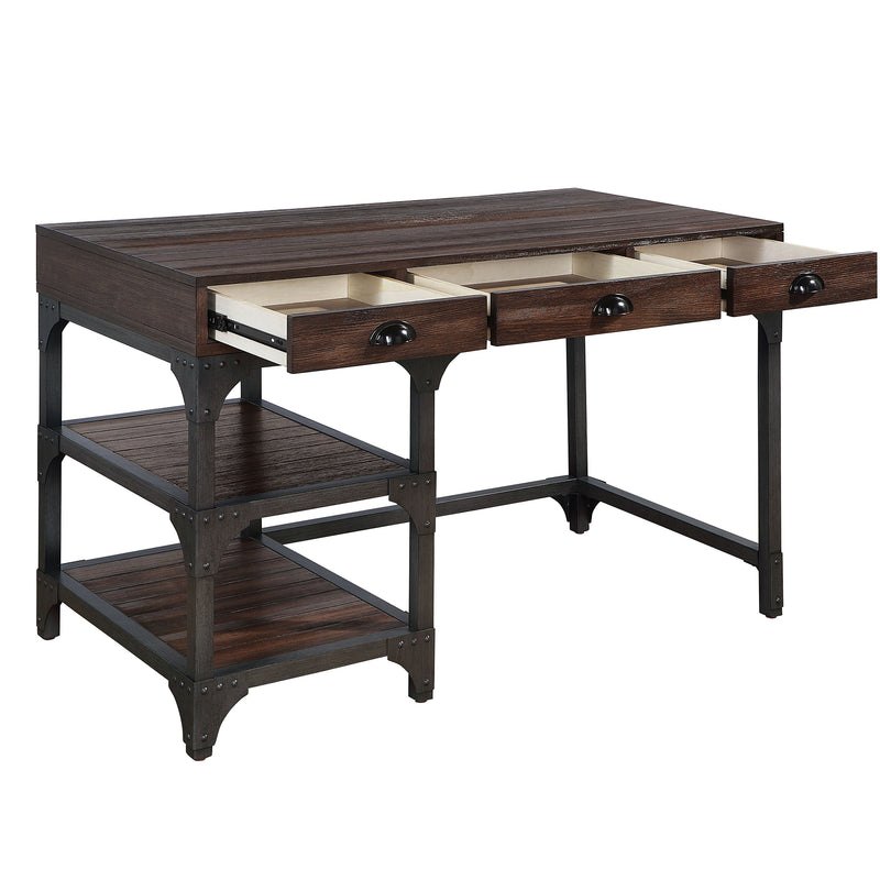 Writing Desk, Espresso Oak Finish & Antique Black Metal