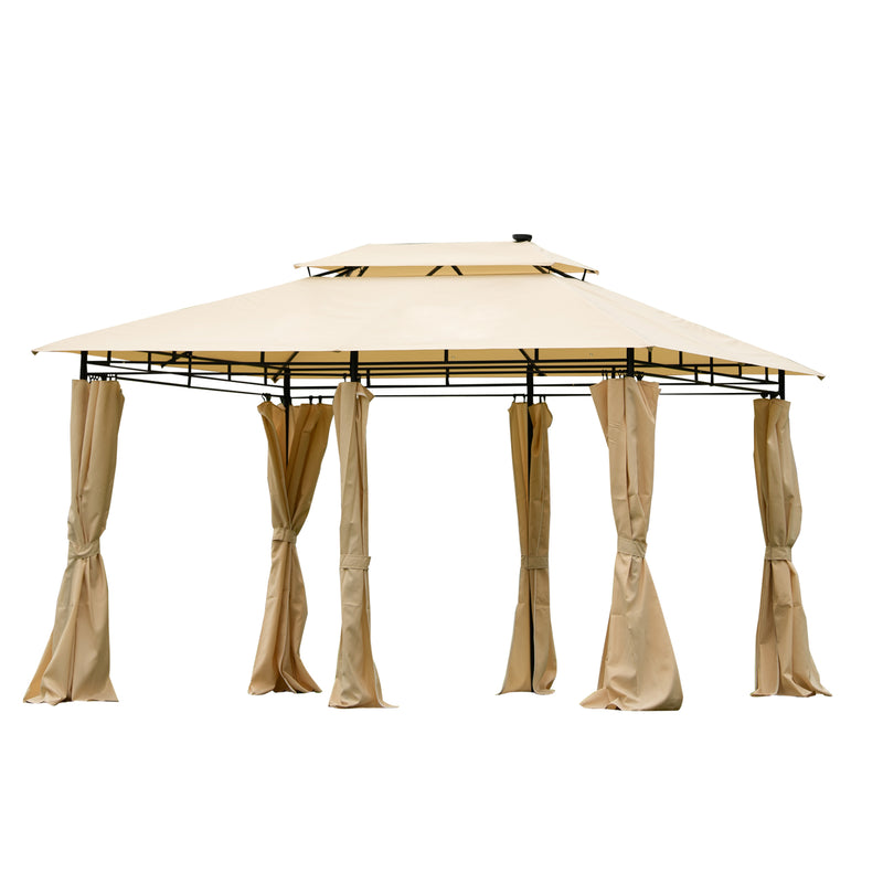 Outdoor Gazebo Steel Fabric Rectangle Soft Top Gazebo，Outdoor Patio Dome Gazebo with Removable Curtains