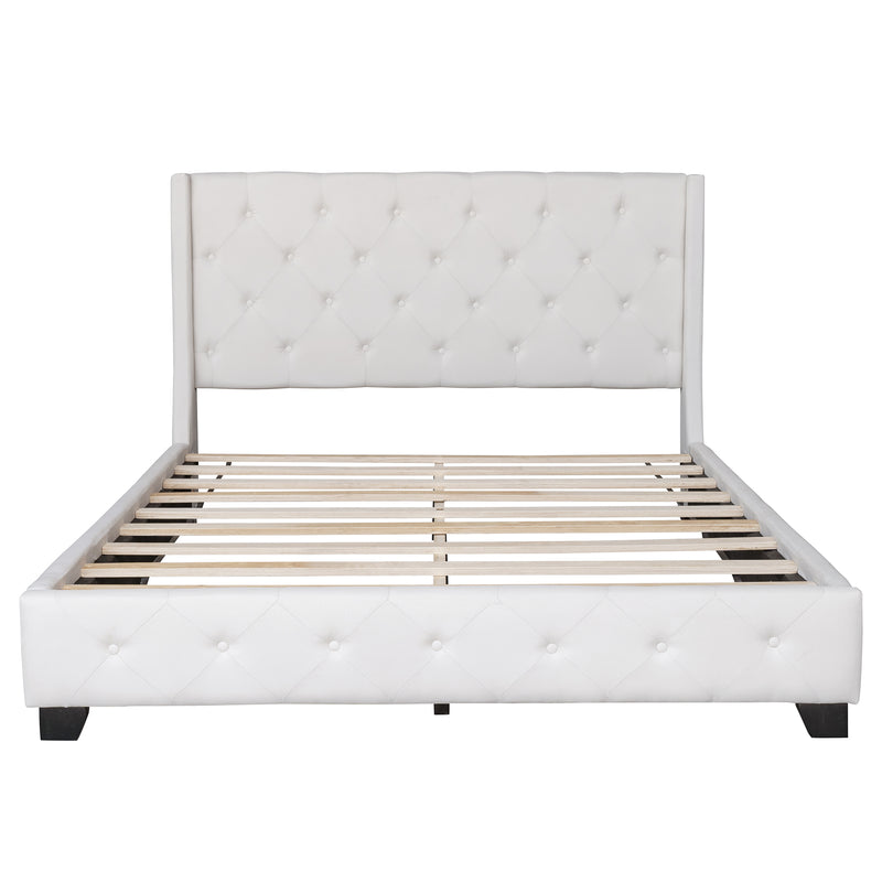 Upholstered Platform Bed,No Boxing Spring Needed, Queen,Beige,Gray