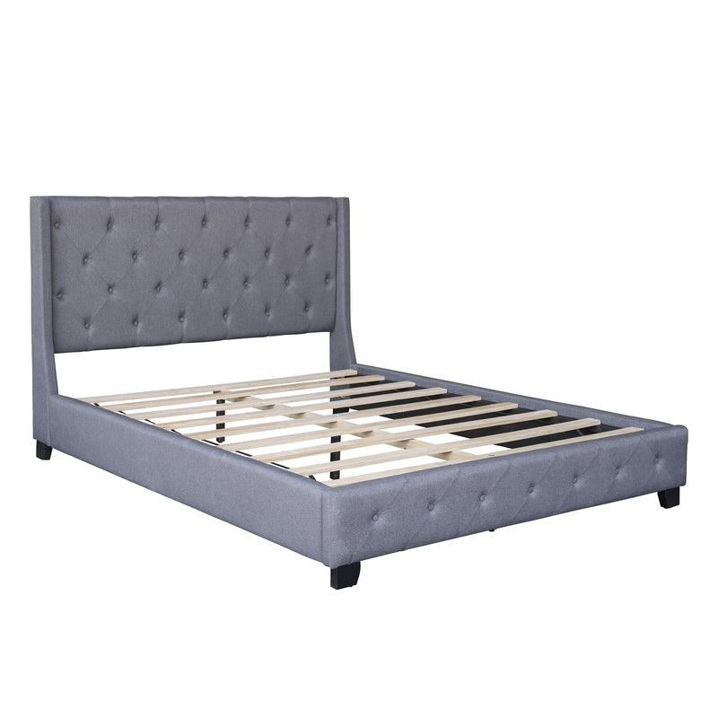 Upholstered Platform Bed,No Boxing Spring Needed, Queen,Beige,Gray