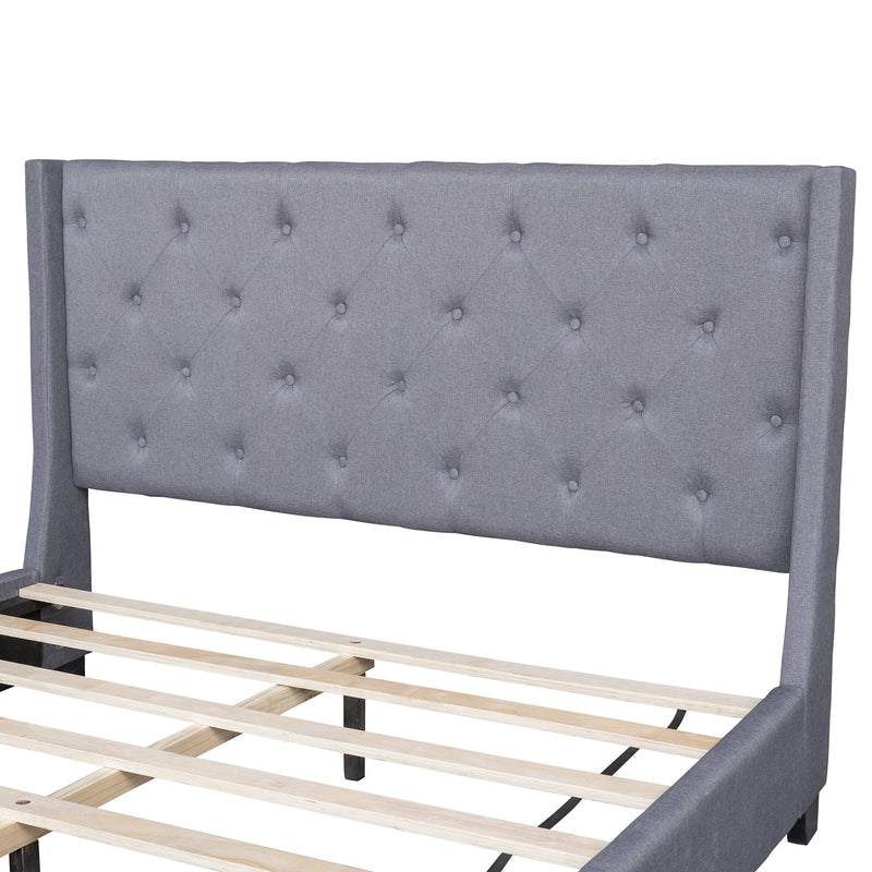 Upholstered Platform Bed,No Boxing Spring Needed, Queen,Beige,Gray