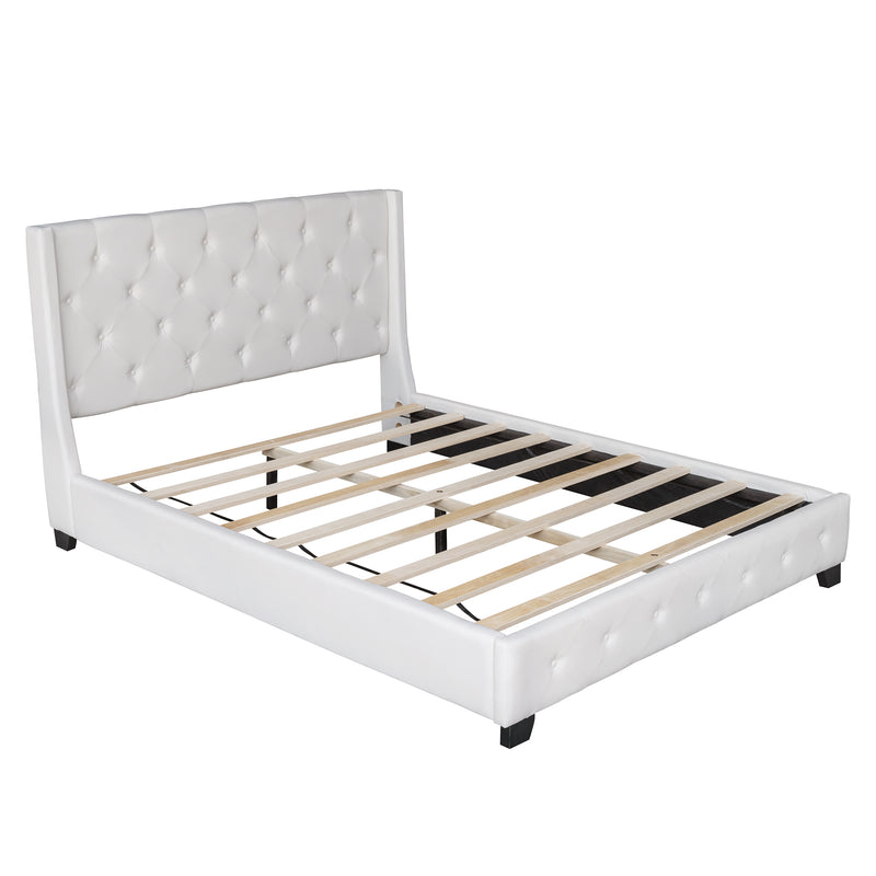 Upholstered Platform Bed,No Boxing Spring Needed, Queen,Beige,Gray