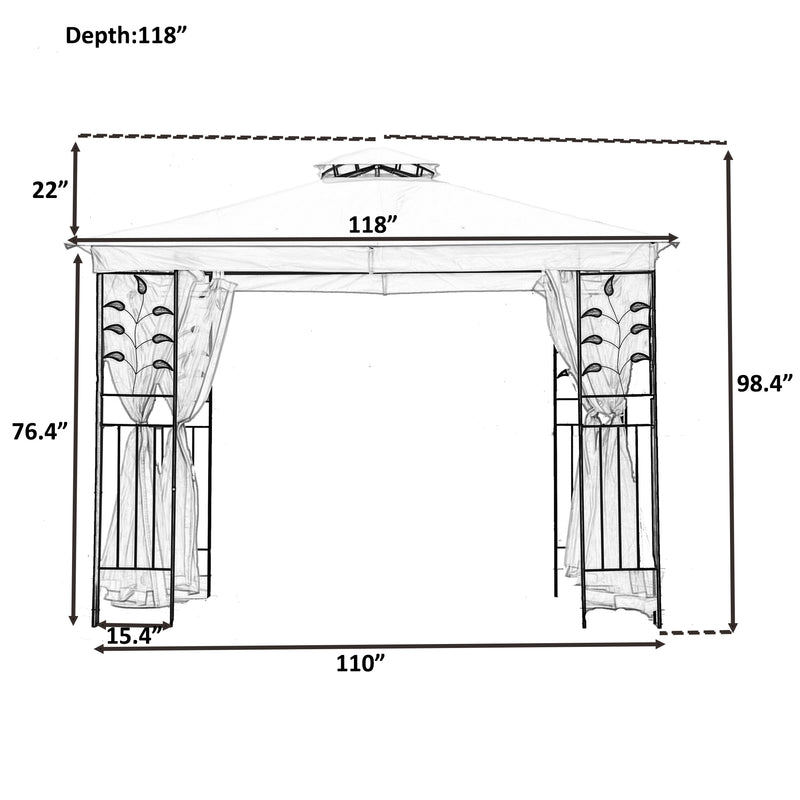 10Ft. Lx10Ft. W Outdoor Steel Vented Dome Top Patio Gazebo with Netting for Backyard, Poolside and Deck, Beige