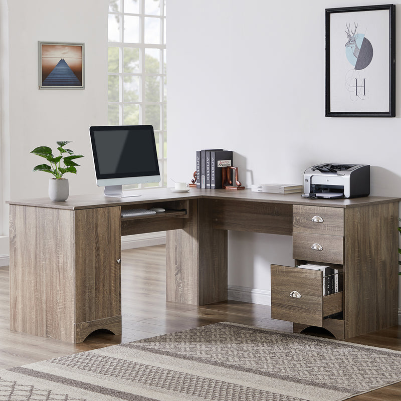 L-shaped Office Desk Computer Desk with Storage and Shelf Study/Writing Desk for Home