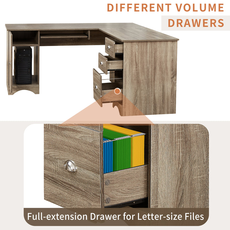 L-shaped Office Desk Computer Desk with Storage and Shelf Study/Writing Desk for Home