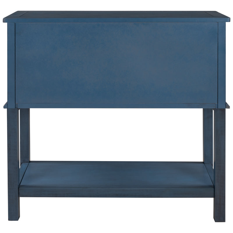 Classic Farmhouse Style Pine Wood Console Table with Sliding Barn Door and Two Drawers One Cabinet Open Style Shelf (Navy)