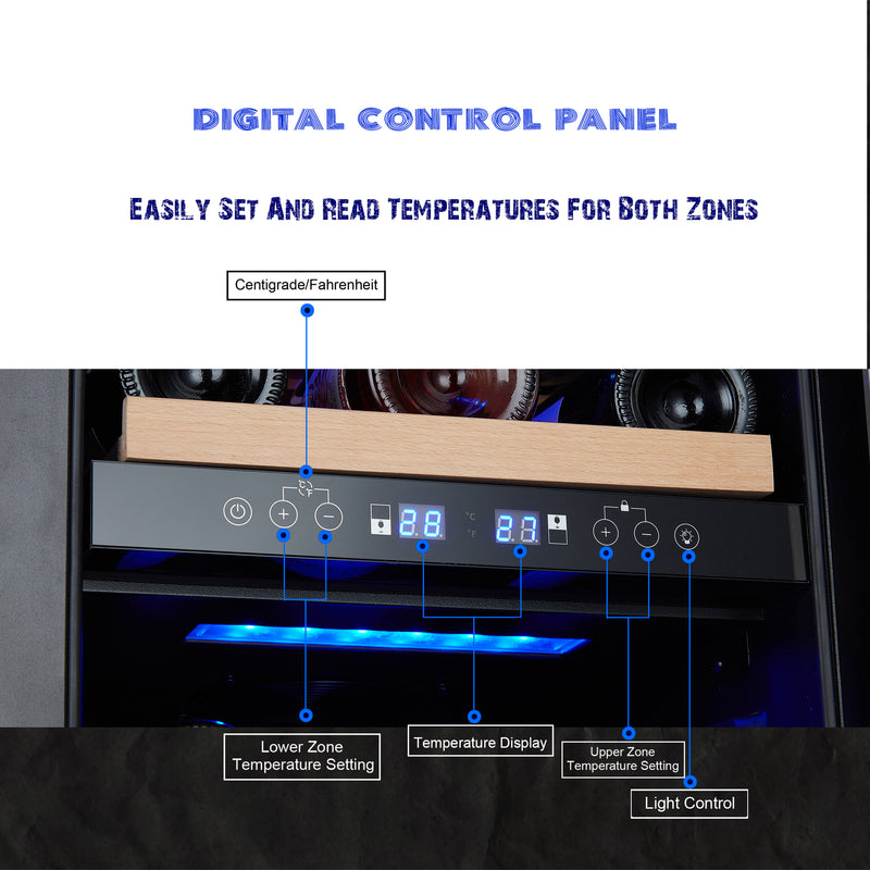 24 inch 46 Bottle Wine Cooler Cabinet Beverage Fridge Small Wine Cellar Soda Beer Counter Top Bar Quiet Operation Compressor Freestanding Clear Glass Door for Office