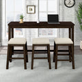 4 Pieces Counter Height Table with Fabric Padded Stools,Rustic Bar Dining Set with Socket