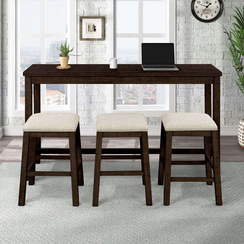 4 Pieces Counter Height Table with Fabric Padded Stools,Rustic Bar Dining Set with Socket