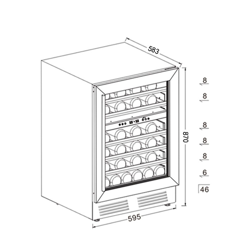 24 inch 46 Bottle Wine Cooler Cabinet Beverage Fridge Small Wine Cellar Soda Beer Counter Top Bar Quiet Operation Compressor Freestanding Clear Glass Door for Office