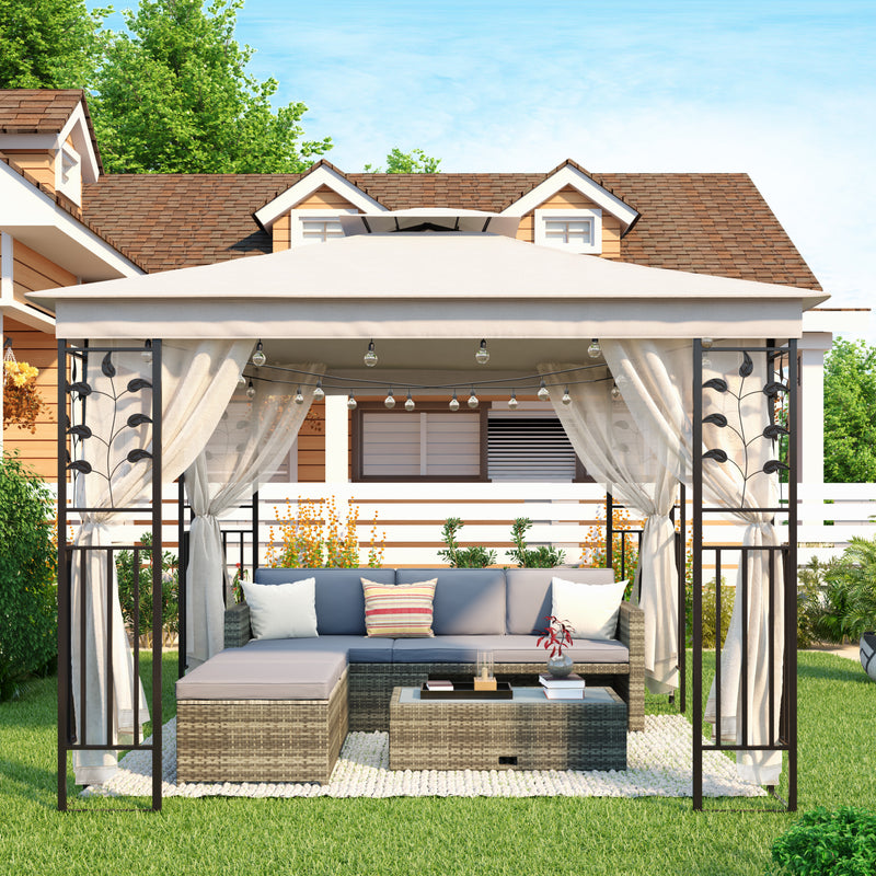 10Ft. Lx10Ft. W Outdoor Steel Vented Dome Top Patio Gazebo with Netting for Backyard, Poolside and Deck, Beige