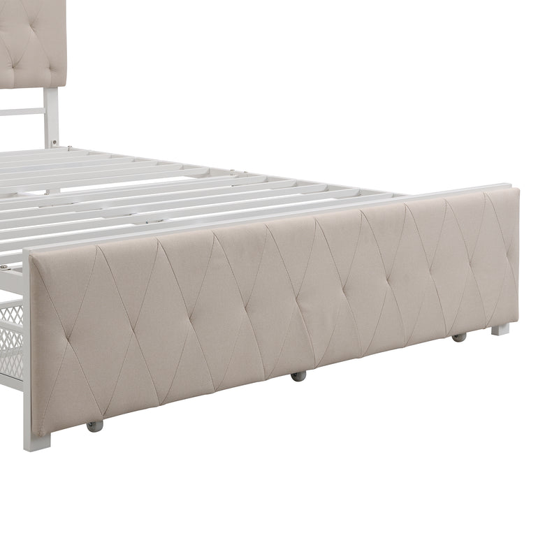 Twin Full Queen Size Storage Bed Metal Platform Bed with a Big Drawer - Beige, Gray