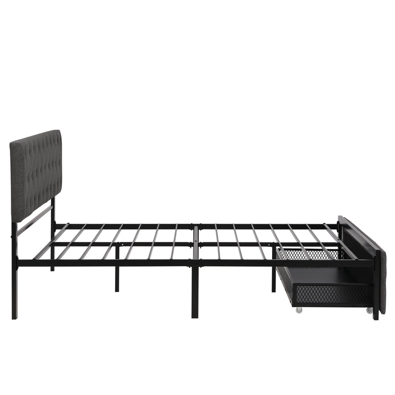 Twin Full Queen Size Storage Bed Metal Platform Bed with a Big Drawer - Beige, Gray