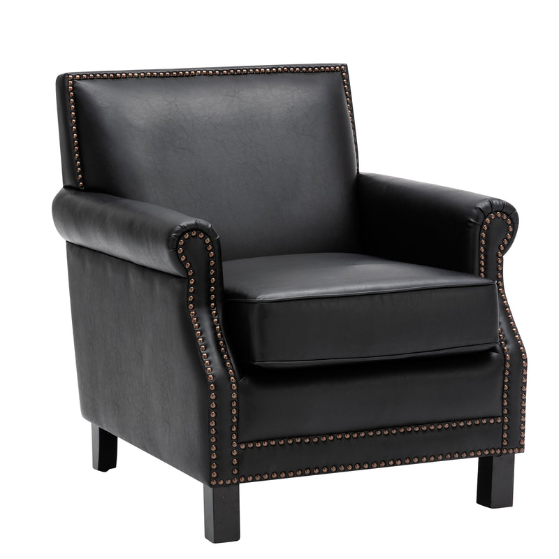 Living Traditional Upholstered PU Leather Club Chair with Nailhead Trim