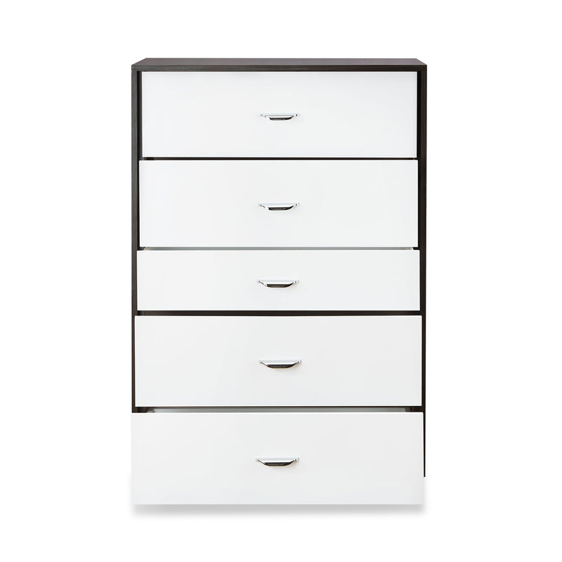 5 Drawers Cabinet Chest in White & Espresso