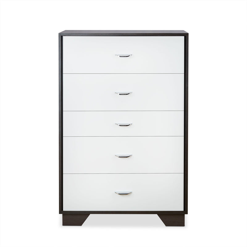 5 Drawers Cabinet Chest in White & Espresso