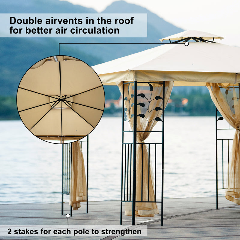 10Ft. Lx10Ft. W Outdoor Steel Vented Dome Top Patio Gazebo with Netting for Backyard, Poolside and Deck, Beige