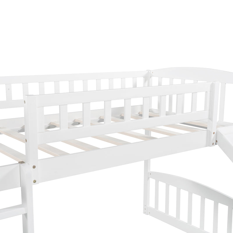 Stairway Twin Size Loft Bed with Two Drawers and Slide, Gray,White