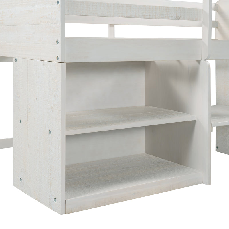 Twin size Loft Bed with Two Shelves and Two drawers