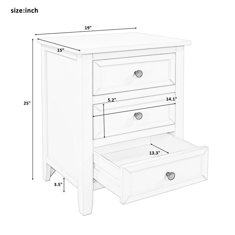 3-Drawer End Table Storage Wood Cabinet ，Solid wood frame