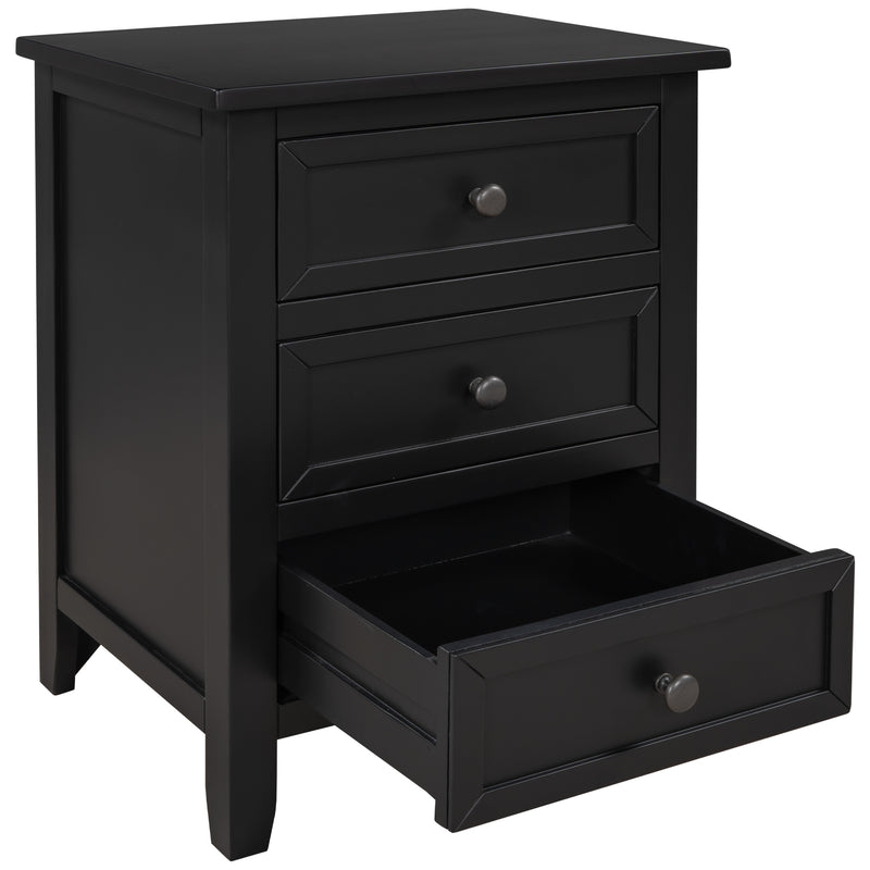 3-Drawer End Table Storage Wood Cabinet ，Solid wood frame