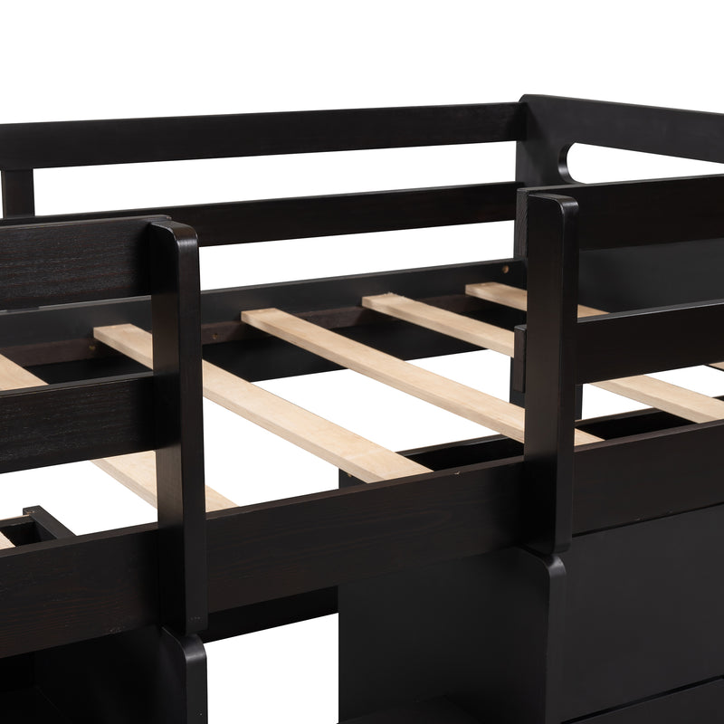 Twin size Loft Bed with Two Shelves and Two drawers