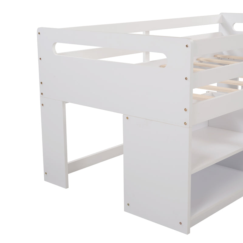 Twin size Loft Bed with Two Shelves and Two drawers