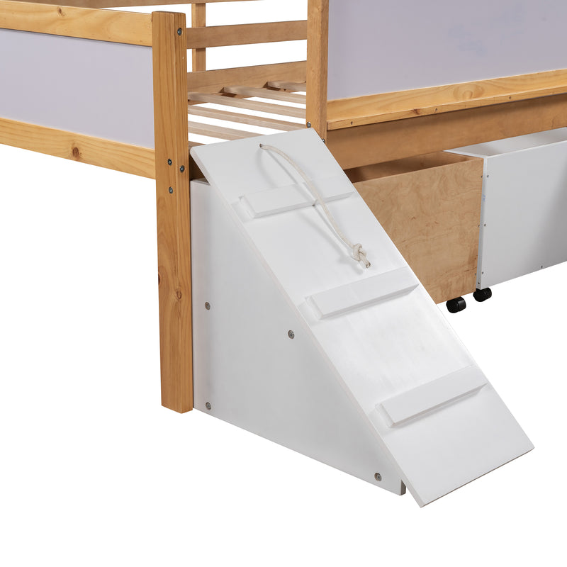 Twin size Low Loft Bed Wooden Bed with Two Storage Boxes