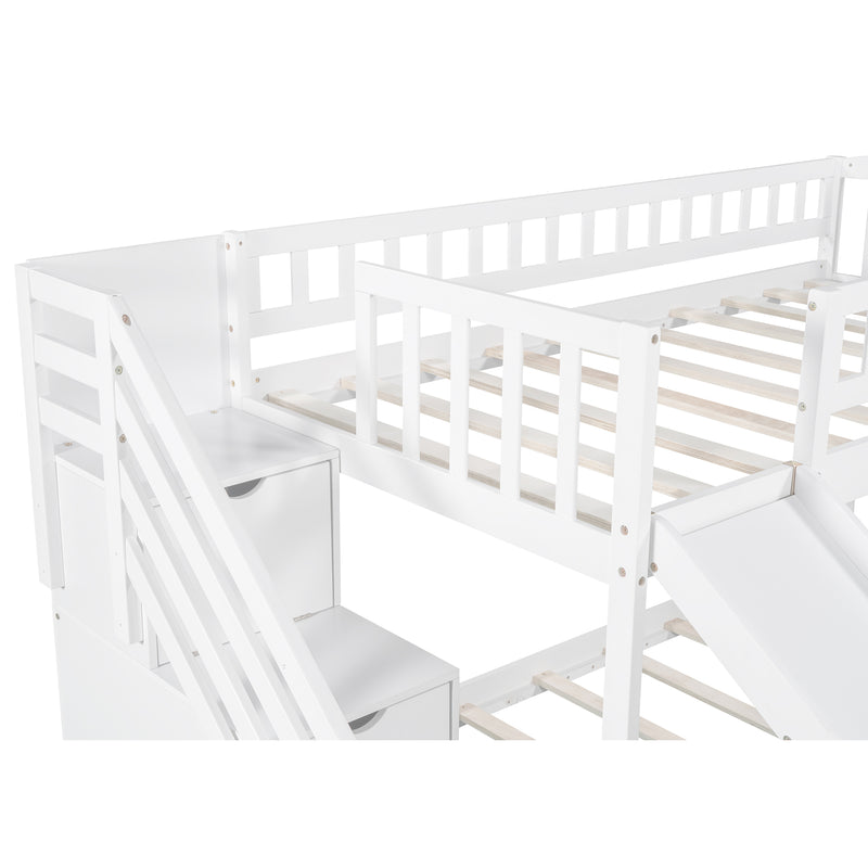 Stairway Twin over Twin Bunk Bed with Two Drawers and Slide