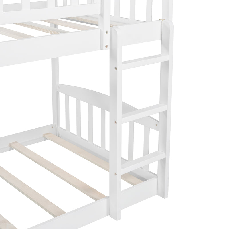 Stairway Twin over Twin Bunk Bed with Two Drawers and Slide