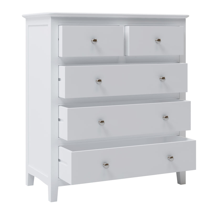 5 Drawers Solid Wood Chest in White