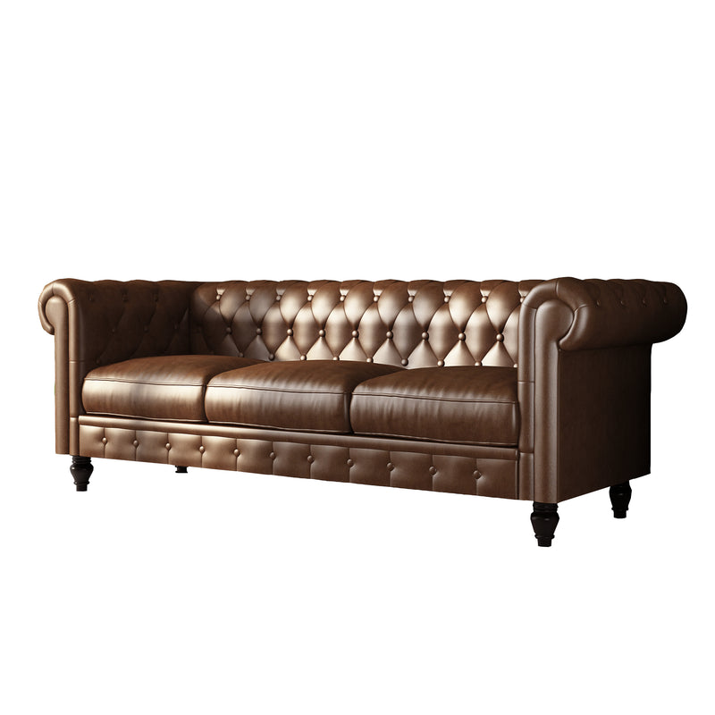 88\' PU Rolled Arm Chesterfield Sofa