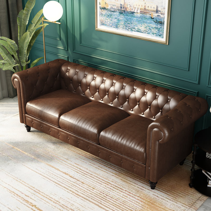 88\' PU Rolled Arm Chesterfield Sofa