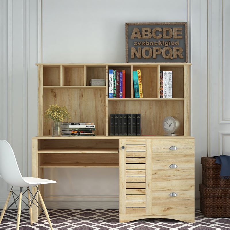 Home Office Computer Desk with Hutch,Antiqued Oak finish