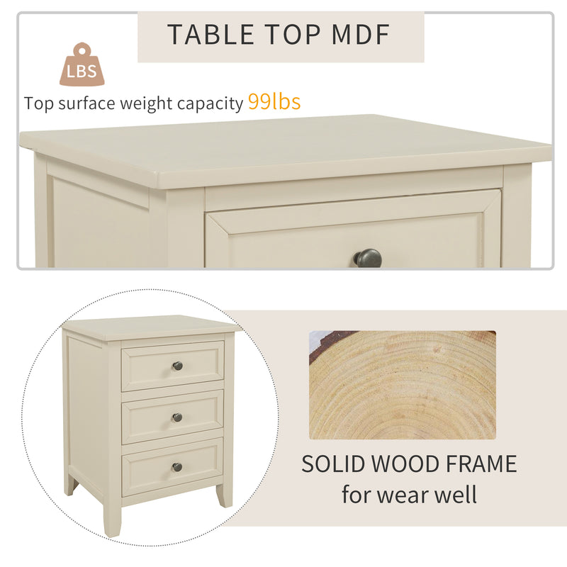 3-Drawer End Table Storage Wood Cabinet ，Solid wood frame