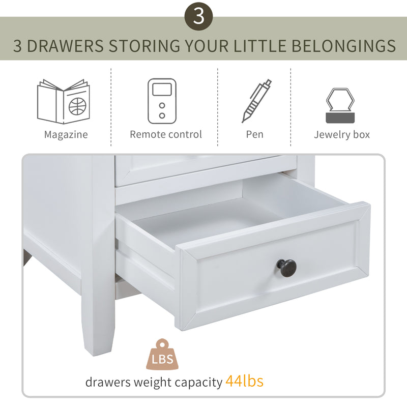 3-Drawer End Table Storage Wood Cabinet ，Solid wood frame