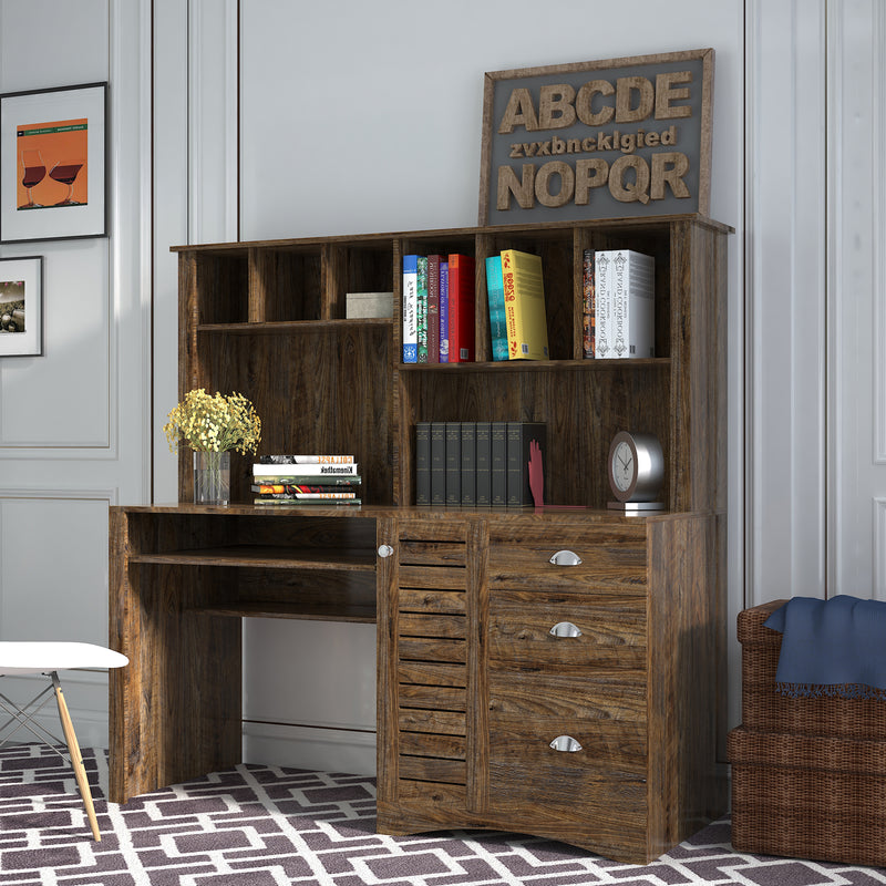 Home Office Computer Desk with Hutch,Antiqued Oak finish