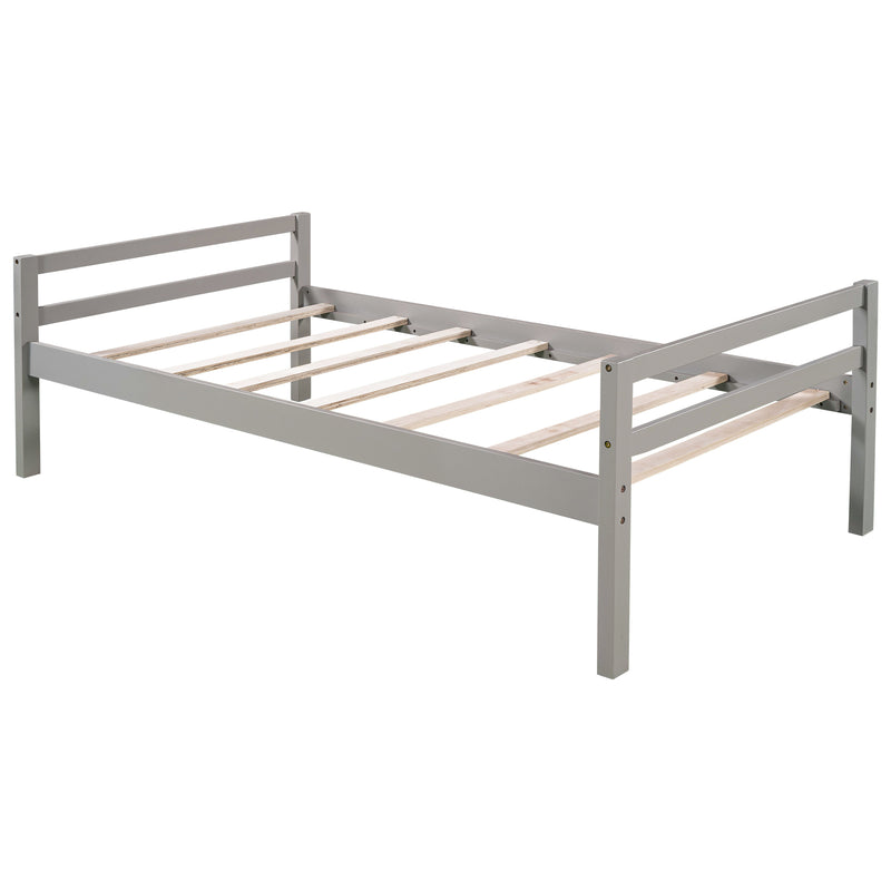 Twin/Full Size Loft Bed with Shelves over Twin Separate Platform Bed ,Gray