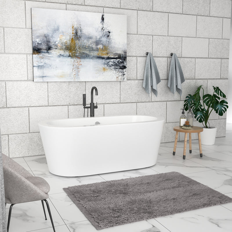 67"L x 31.5\'\'W Acrylic Art Freestanding Alone White Soaking Bathtub with UPC Certified Brushed Nickel Overflow and Pop-up Drain