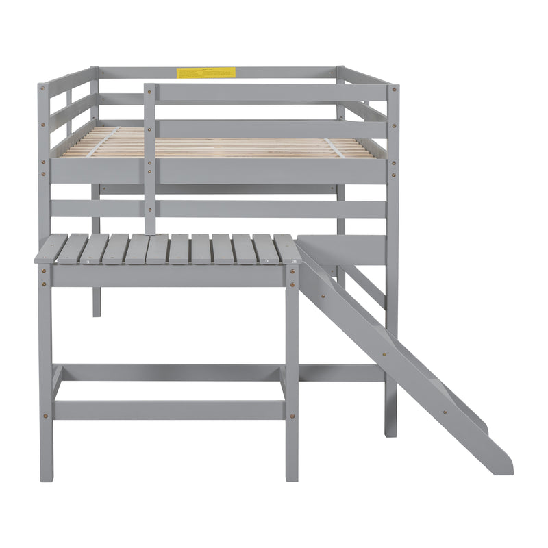 Full Loft Bed with Platform,ladder,Gray