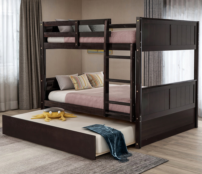 Full Over Full Bunk Bed with Twin Size Trundle, Espresso