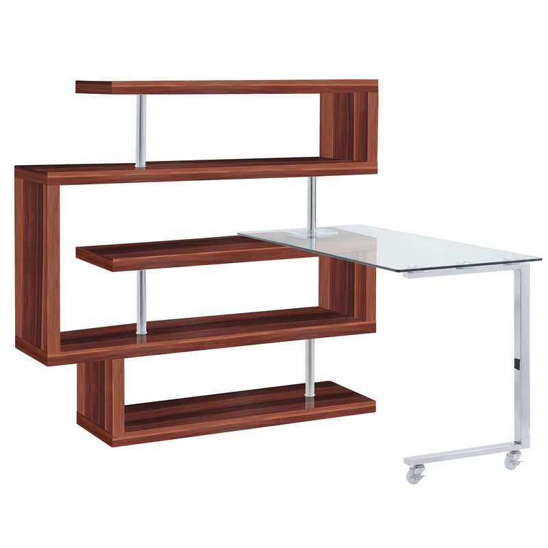 Desk w/Shelf, Clear Glass, Walnut & Chrome Finish