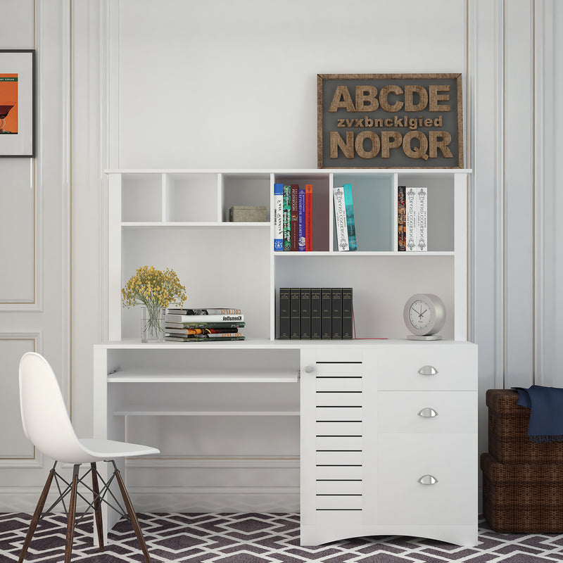 Home Office Computer Desk with Hutch,Antiqued Oak finish