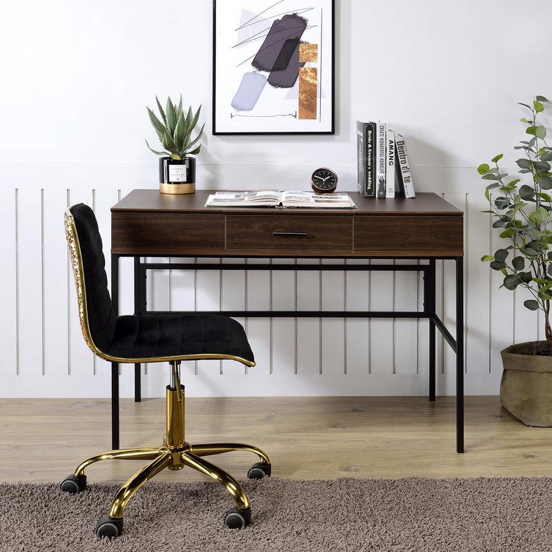 Metal Frame Wood Computer Table Built-in USB Port Writing Desk