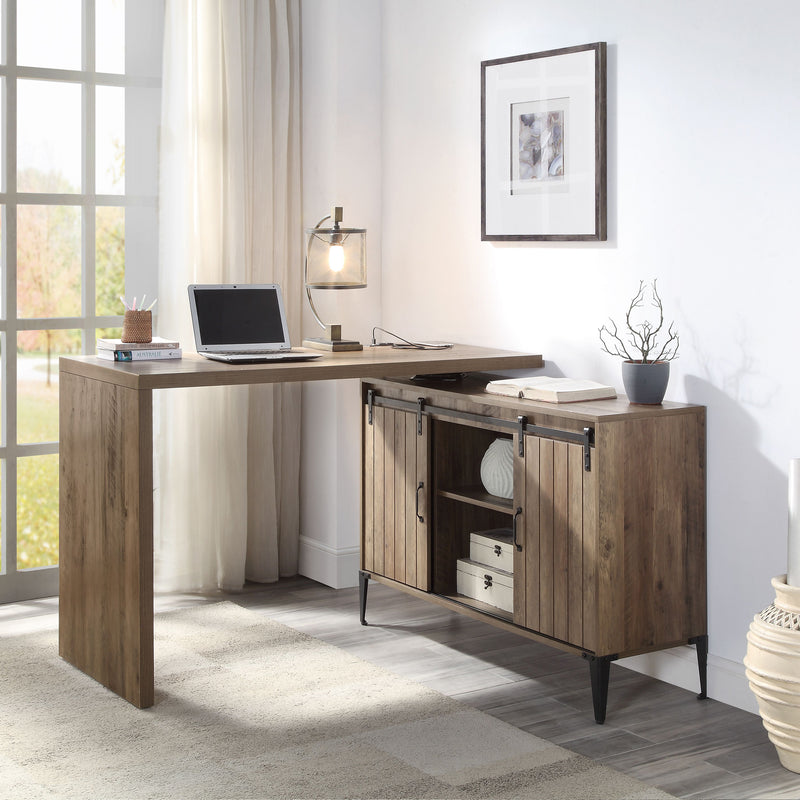 Writing Desk w/USB-Desk, Rustic Oak & Black Finish