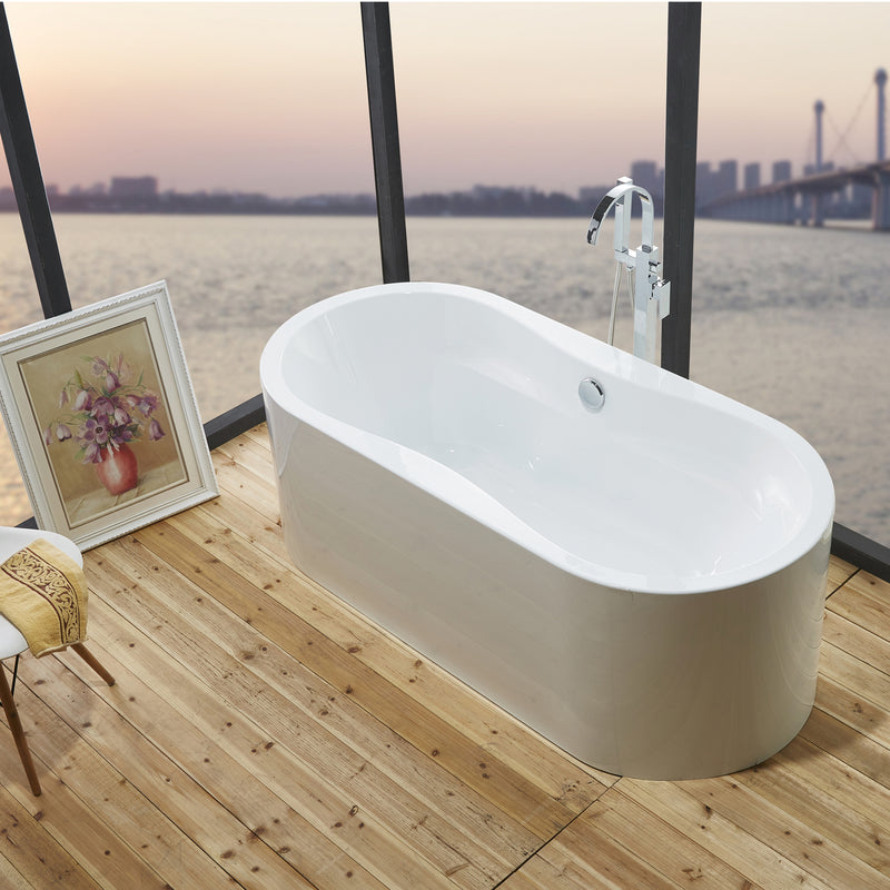 67 inch 100% Acrylic Freestanding Bathtub Contemporary Soaking Tub with Brushed Nickel Overflow and Drain